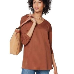 J Jill Womens Long Sleeve Tunic T-shirt Top Sz L Supima Cotton V-Neck Breathable
